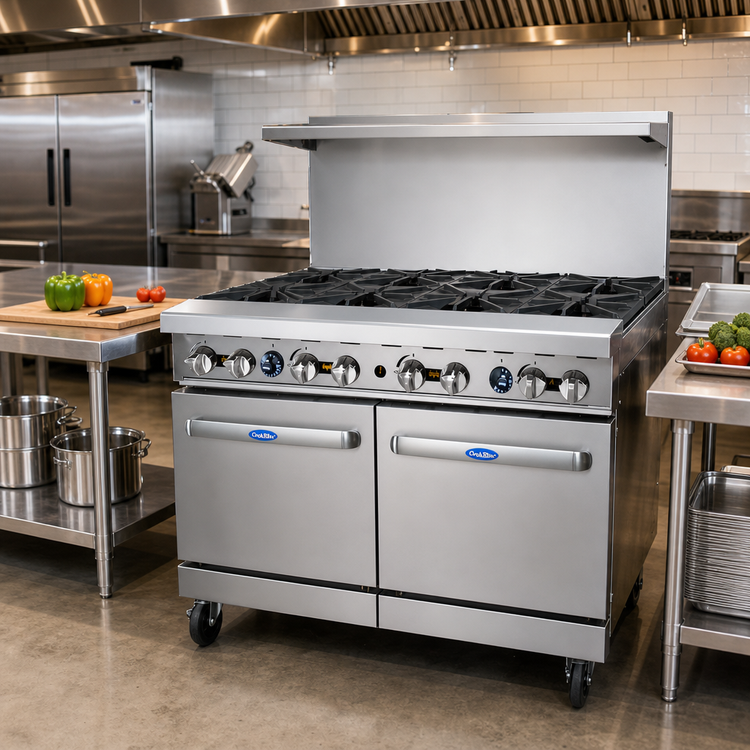 Product image #2 for CookRite 48-Inch Natural Gas Commercial Gas Range with 8 Open Burners and 2 Space Saver Ovens
