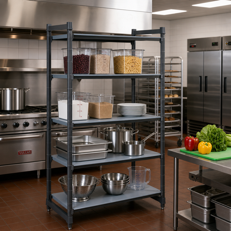 Product image #2 for Cambro Camshelving Basics Plus 4-Shelf Solid Stationary Starter Unit, 24 x 48 x 72 Inches, Brushed Graphite