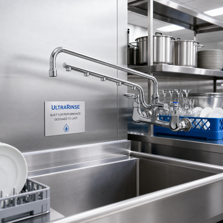 Product image #2 for UltraRinse 8-Inch Wall Mount Pre-Rinse Mixing Faucet with 18-Inch Swing Nozzle and 1.5 GPM Spray Arm