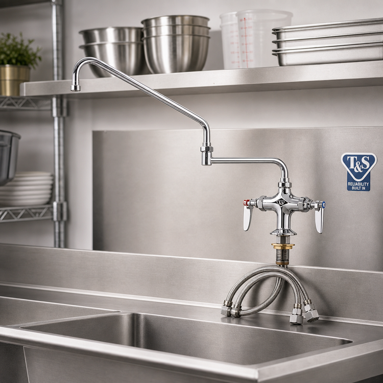 Product image #2 for T&S Brass B-0268 Double Pantry Mixing Faucet with 24-Inch Double-Joint Swing Nozzle