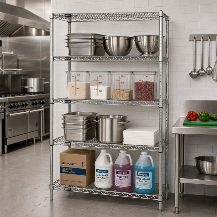Product image #2 for Quantum 48"W x 12"D x 63"H 4-Shelf Stationary Wire Shelving Starter Kit, 304 Stainless Steel