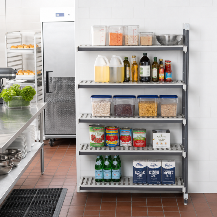 Product image #2 for Cambro Camshelving Elements XTRA 24" x 42" x 72" 5-Tier Stationary Add-On Shelving Unit, Vented, Speckled Gray