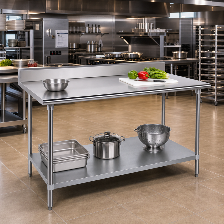Product image #2 for Advance Tabco 120" x 30" 16-Gauge 304 Stainless Steel Work Table with 5" Backsplash and Galvanized Undershelf