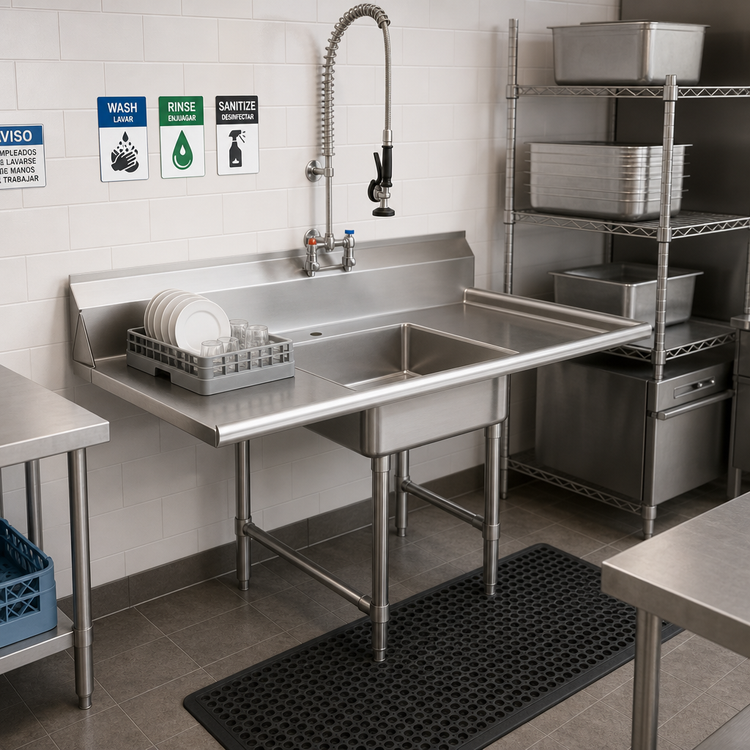 Product image #2 for 48-Inch Straight Soiled Dishtable with 20 x 20 Pre-Rinse Sink, 9-Inch Backsplash, and Right-to-Left Workflow