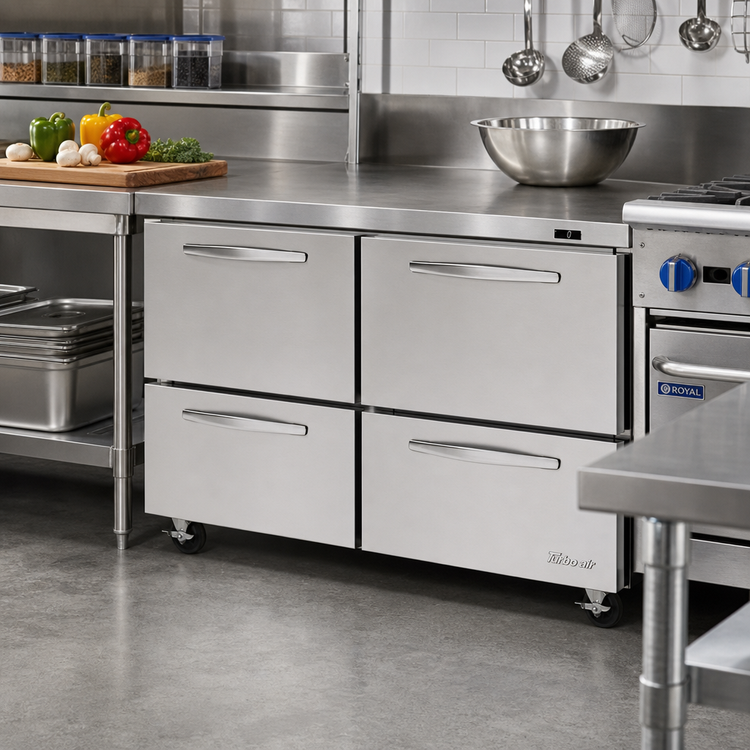 Product image #2 for Turbo Air PRO Series Two-Section Undercounter Drawer Freezer, 48-1/4 Inch, 4 Drawers, 12.2 Cu. Ft.