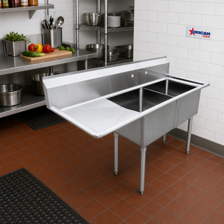 Product image #2 for Omcan USA 2-Compartment Pot Sink with Left-Hand Drainboard, 24 x 24 x 14 Inch Bowls