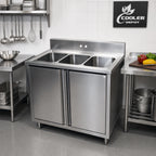 Thumbnail image #2 for BK Resources CSTR5-3-1014H 36-Inch Three-Compartment Stainless Steel Sink Cabinet with Hinged Doors, 10 x 14 x 10-Inch Bowls