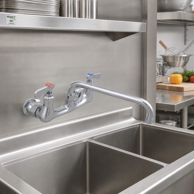 Product image #2 for OptiFlow Heavy Duty Lead-Free Splash-Mount Faucet with 14-Inch Swing Spout, 8-Inch Centers