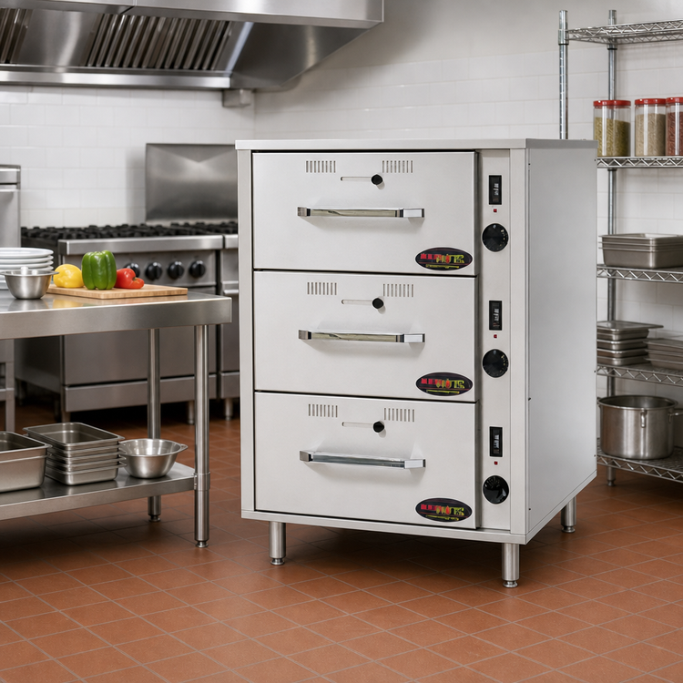 Product image #2 for RedHots DWN-3-120 Freestanding 3-Drawer Narrow Heated Food Warmer
