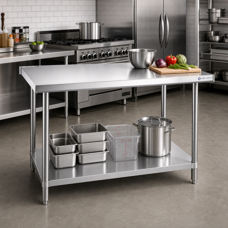 Product image #2 for Steel Works Stainless 72-Inch x 30-Inch Stainless Steel Flat Top Work Table with Undershelf