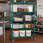 Thumbnail image #2 for Quantum M1836P46 4-Shelf Mobile Wire Shelving Cart, 36"W x 18"D x 69"H, Green Epoxy Coated