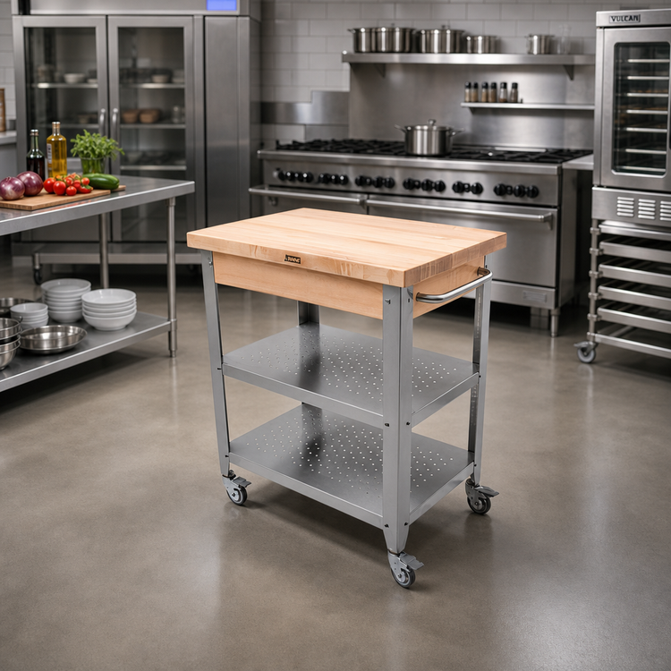 Product image #3 for John Boos Cucina Elegante 30-Inch Maple Butcher Block Cart with Stainless Steel Shelves