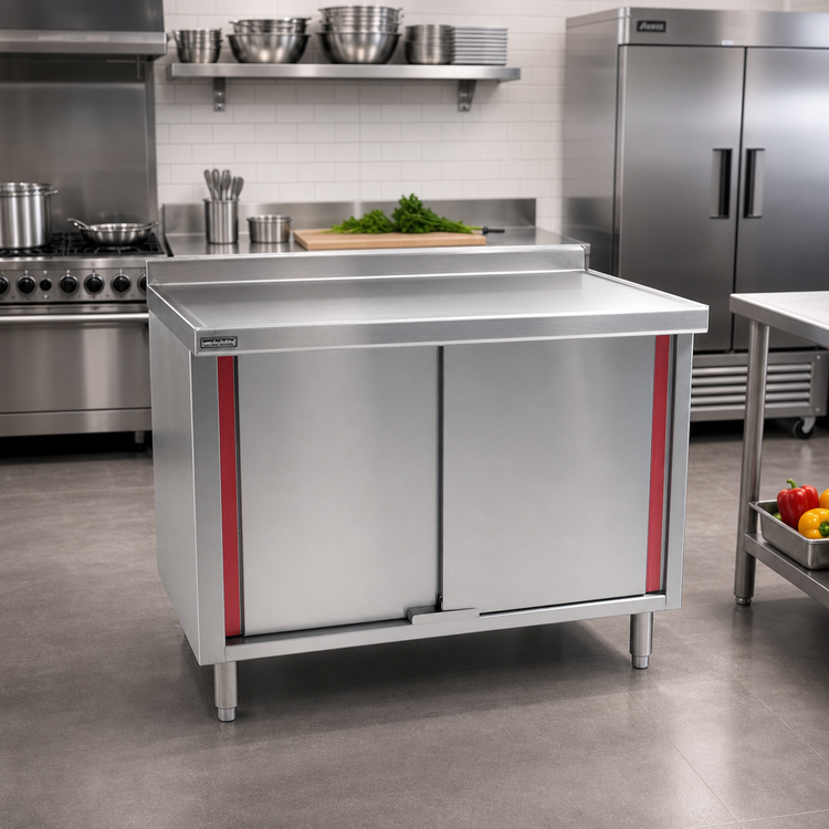 Product image #2 for Spec-Master Marine Series Stainless Steel Enclosed Work Table with Cabinet Base and Hinged Doors, 48 x 24 Inches