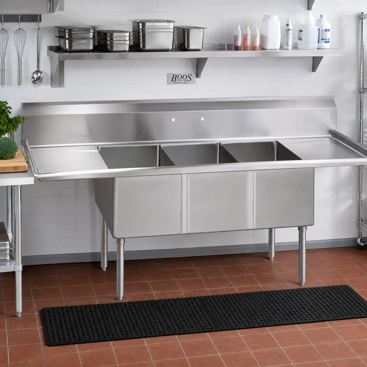 Product image #2 for John Boos E-Series 3-Compartment Sink with Left and Right Drainboards, 14-Inch Deep Compartments, 102-Inch Overall Width