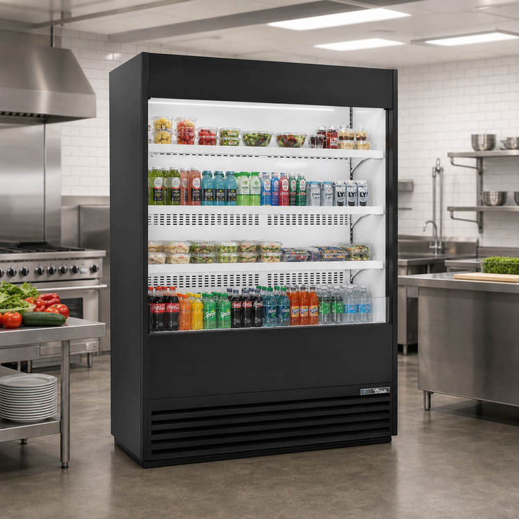 Product image #2 for True 60-Inch Vertical Air Curtain Merchandiser Open-Air Cooler with 4 Adjustable Shelves