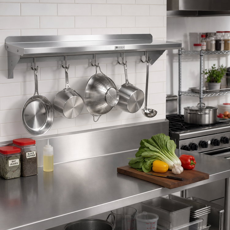 Product image #2 for John Boos Stallion 24 x 16 Inch Wall-Mount Stainless Steel Pot Rack Shelf, 14 Gauge