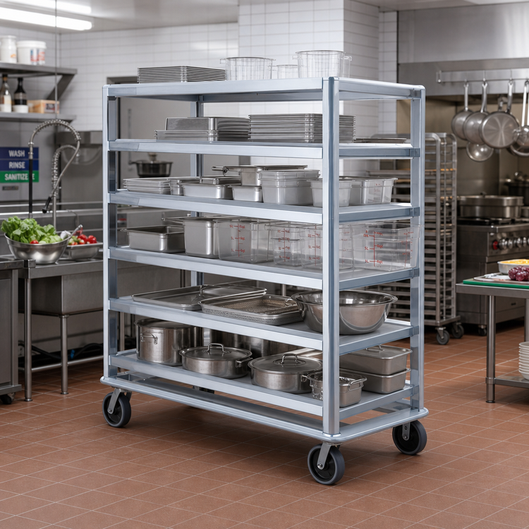 Product image #2 for FWE Heavy-Duty Aluminum Queen Mary Utility Cart, 6-Shelf, 75-Inch Wide