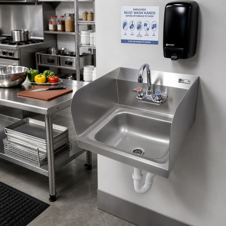 Product image #2 for John Boos Pro-Bowl Wall-Mount Stainless Steel Hand Sink with Side Splashes and Faucet Included