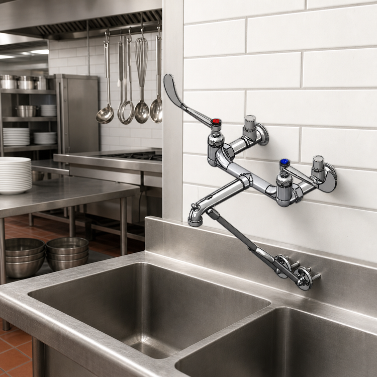 Product image #2 for T&S Brass B-0664-02 Wall-Mount Service Sink Faucet, 8-Inch Centers, 12-Inch Spout, Polished Chrome