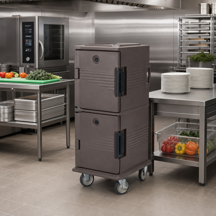 Product image #3 for Cambro Ultra Camcart Non-Electric Front-Loading Insulated Food Pan Carrier, 60 Qt., Granite Sand
