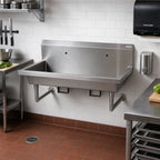 Thumbnail image #2 for BK Resources MSHS-48W1B 48-Inch Two-Station Wall-Mounted Stainless Steel Hand Wash Sink, 8-Inch Deep Bowl, Knee Valve Bracket