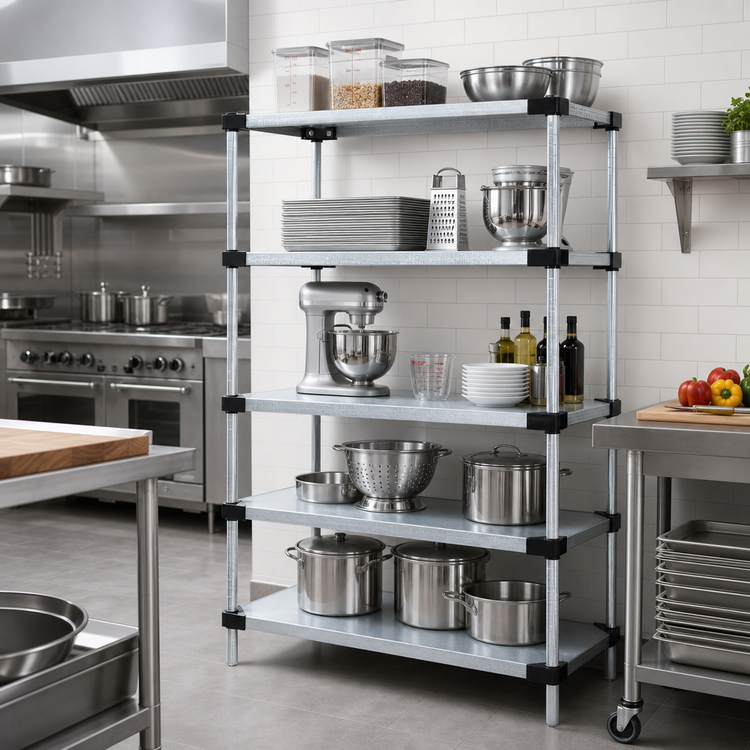 Product image #2 for Quantum Stationary Solid Shelving Starter Kit, 48"W x 18"D x 86"H, 5 Solid Shelves