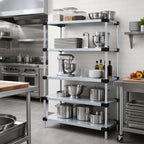 Thumbnail image #2 for Quantum WR86-1848SG-5 Stationary Solid Shelving Starter Unit, 48"W x 18"D x 86"H, 5 Galvanized Steel Shelves, Chrome Posts