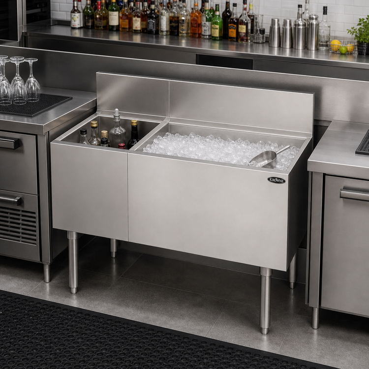 Product image #2 for Krowne Royal Series 36-Inch Underbar Combination Ice Bin with Right-Hand Ice Bin and Left Insulated Bottle Storage