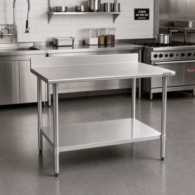 Product image #2 for Eagle Group BlendPort Deluxe Series 48 x 24 Inch Stainless Steel Work Table with Backsplash and Undershelf