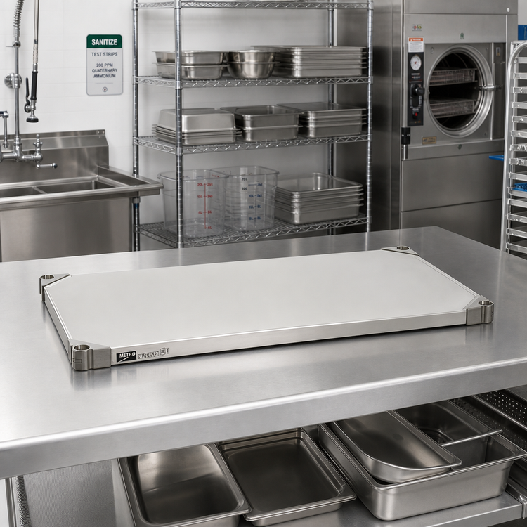 Product image #2 for Metro Super Erecta 24" x 14" Solid Type 304 Stainless Steel Shelf, Autoclavable/Cart-Washable