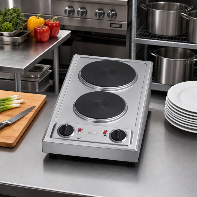 Product image #3 for Summit Commercial 2-Burner Solid Disk Electric Cooktop / Hot Plate, 115V, Stainless Steel