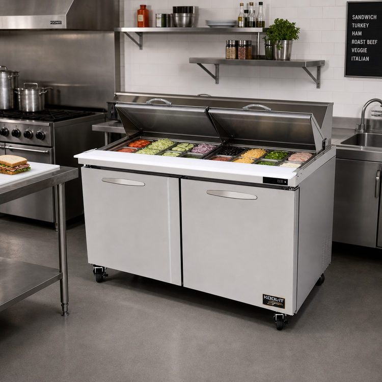 Product image #2 for Kool-It Signature 60-Inch 2-Section Double Door Mega Top Sandwich/Salad Prep Table, 24-Pan Capacity