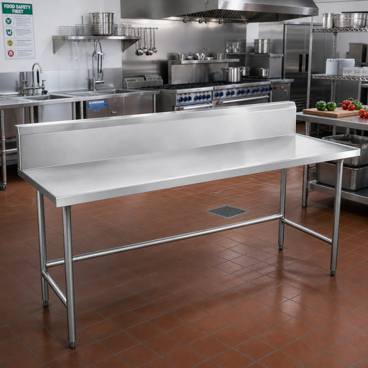 Product image #2 for Advance Tabco 120-Inch x 30-Inch Stainless Steel Work Table with 10-Inch Backsplash and Galvanized Open Base