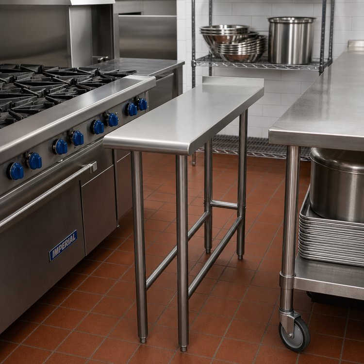 Product image #2 for Advance Tabco TFMS-120 Stainless Steel Equipment Filler Table, 12 Inch x 30 Inch, Open Base, 1-1/2 Inch Rear Up-Turn