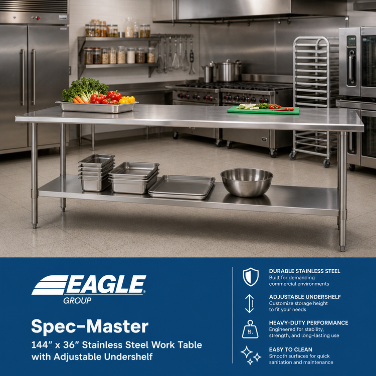 Product image #2 for Eagle Spec-Master 144-Inch x 36-Inch Stainless Steel Work Table with Adjustable Undershelf