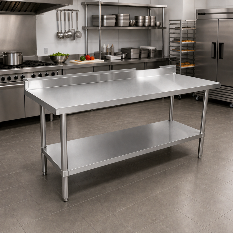 Product image #2 for 72-Inch x 30-Inch Stainless Steel Work Table with 5-Inch Backsplash and Undershelf