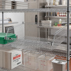 Thumbnail image #3 for Metro Super Erecta BSK2460NC Hopper-Style Chrome Wire Basket Shelf, 60"W x 24"D, 5" Front, 9" Sides & Rear