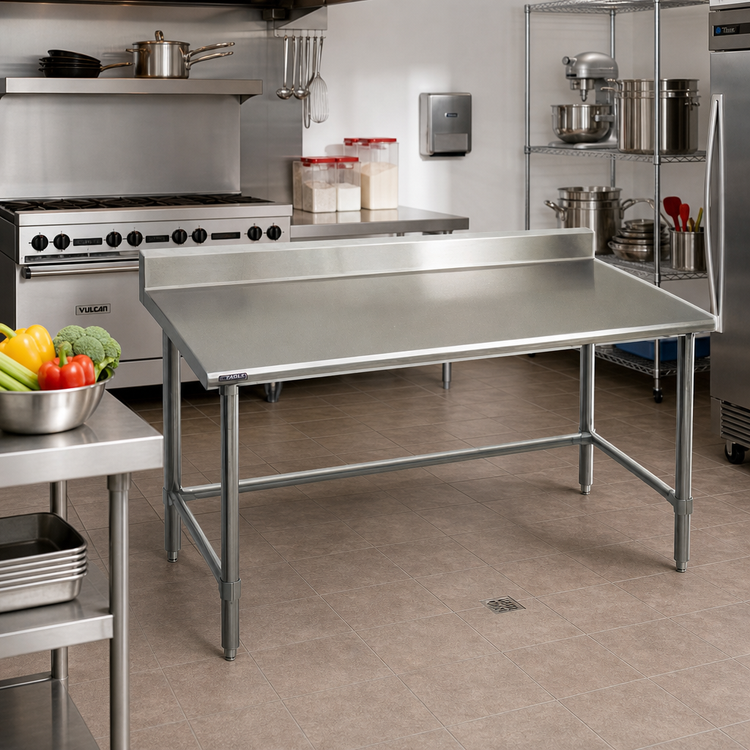 Product image #2 for Eagle Group Budget Series 48-Inch x 36-Inch Work Table with 430 Stainless Steel Top, 4-1/2-Inch Backsplash, and Galvanized Base
