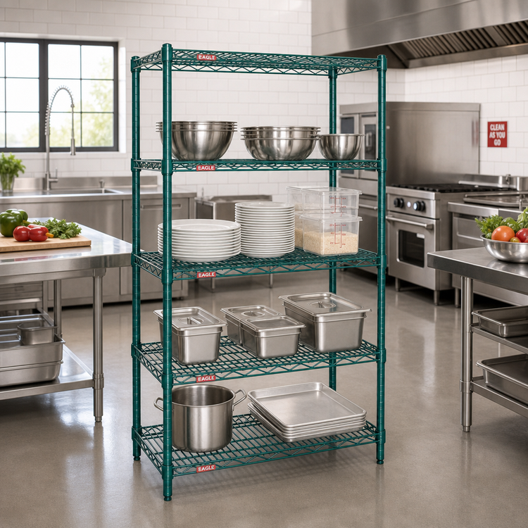 Product image #2 for Eagle Group Valu-Gard 4-Tier Stationary Starter Wire Shelving Unit, 42W x 24D x 74H, Green Epoxy