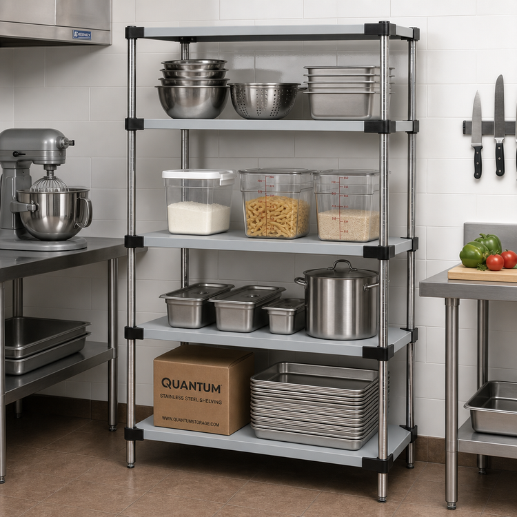 Product image #2 for Quantum Solid Stainless Steel 4-Shelf Shelving Starter Kit, 60 x 14 x 74 Inches