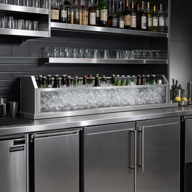 Product image #2 for Glastender Back Bar Glass Ice Display Unit for Bottled Beverages, 72 Inch Wide x 12 Inch Deep x 9 Inch High