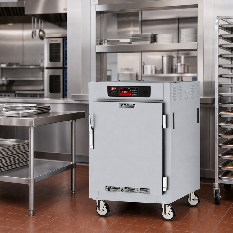 Product image #2 for Metro C5 8 Series Controlled Temperature Heated Pass-Thru Holding Cabinet, 1/2 Height, Mobile, 8 Full-Size Sheet Pan Capacity