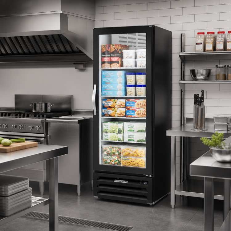 Product image #2 for Beverage-Air MarketMax IQ Single-Section Reach-In Glass Door Freezer Merchandiser, 11.9 Cu. Ft., Black, Bottom-Mounted