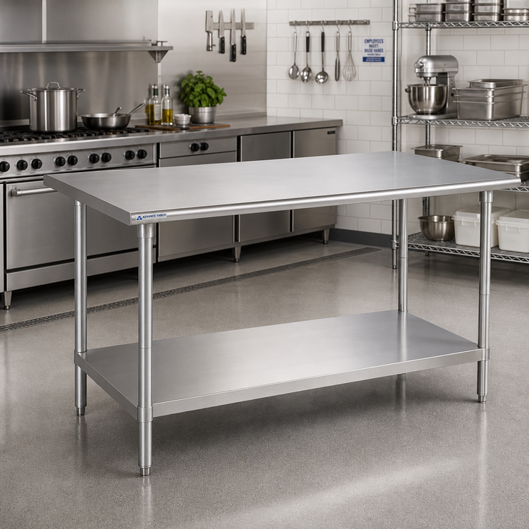 Product image #2 for Advance Tabco 72" x 30" 16-Gauge 430 Stainless Steel Flat Top Work Table with Adjustable Undershelf