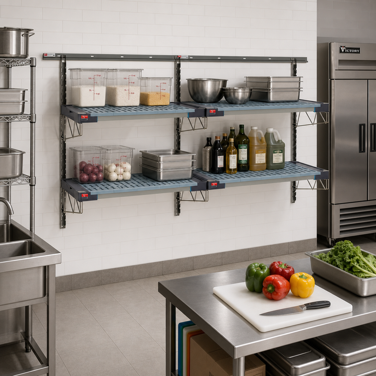 Product image #2 for Metro SmartWall Life Double-Wide Two-Tier Wall-Mounted Shelving Starter Kit with 4 MetroMax 4 Polymer Shelves