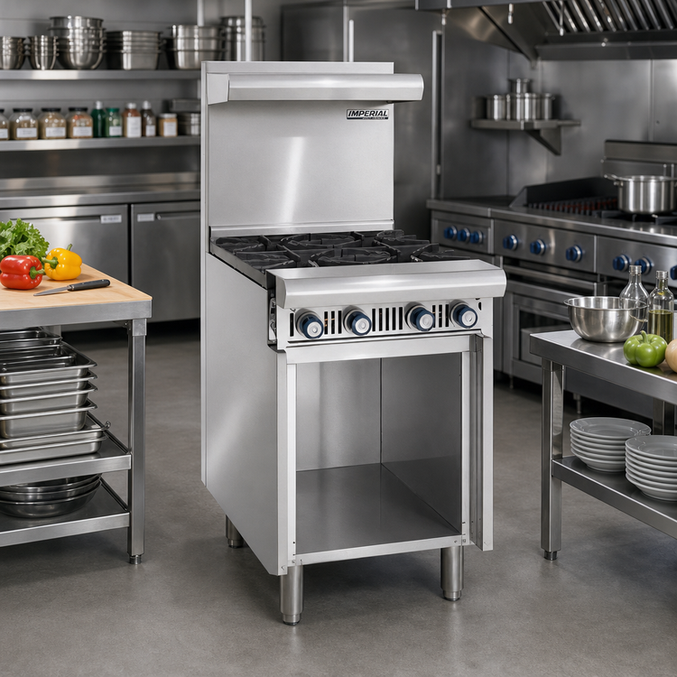 Product image #2 for Imperial Spec Series 24-Inch Heavy Duty Gas Add-A-Unit Floor Range with Two Hot Tops and Open Cabinet Base