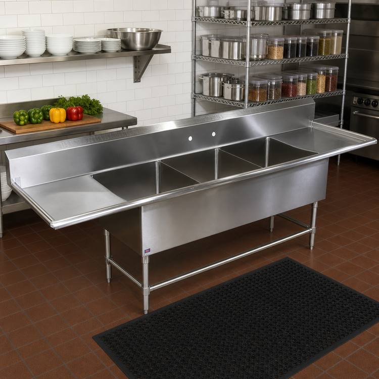 Product image #2 for John Boos Pro-Bowl 3-Compartment Sink with Dual Drainboards, 14-Gauge Stainless Steel, 111-1/4 Inch Wide