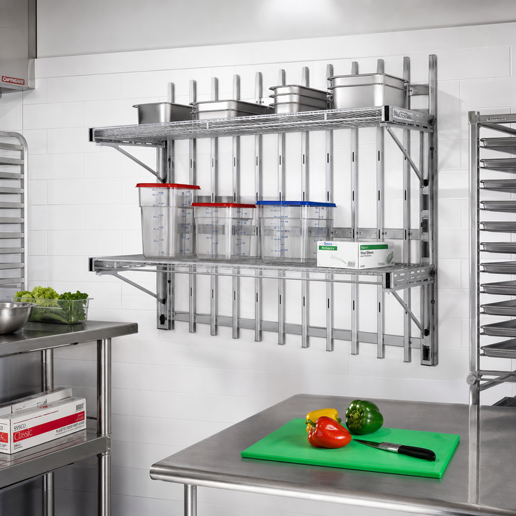 Product image #2 for WalStor Modular Wall System Double Wall Shelf Kit, 36 x 18 Inch Wire Shelves, Zinc Finish