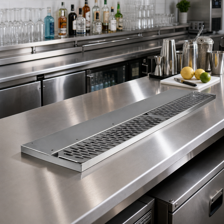 Product image #2 for Glastender 36-Inch Stainless Steel Underbar Drink Rail with Right Drain