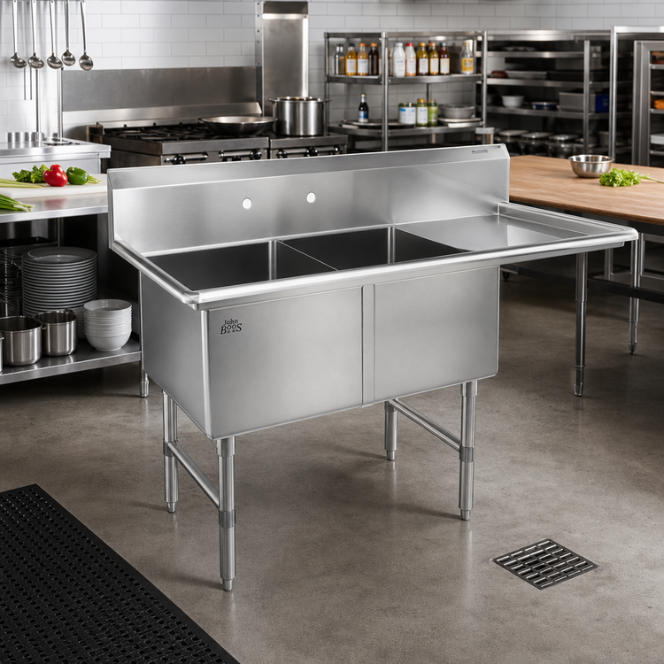 Product image #2 for John Boos B Series 16-Gauge 2-Compartment Stainless Steel Sink with 18-Inch Right Drainboard